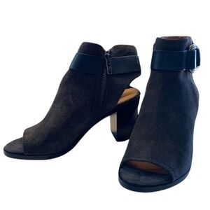 FRYE Danica Harness Charcoal Italian Suede Peep Toe Bootie